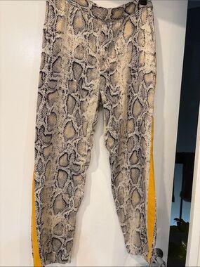 Zara Snake Print Pants with Yellow Side Stripes